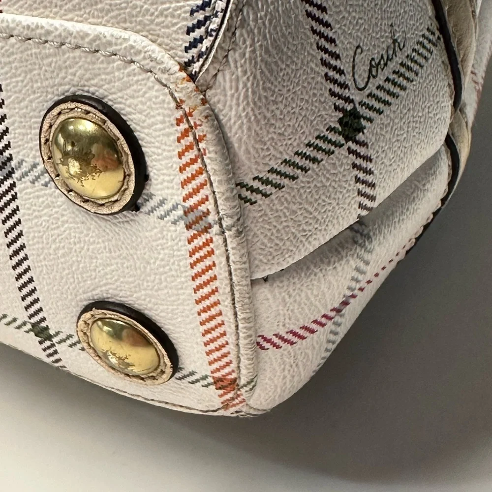 Coach Peyton Tattersall Plaid Rainbow White Shoulder/Tote Bag
